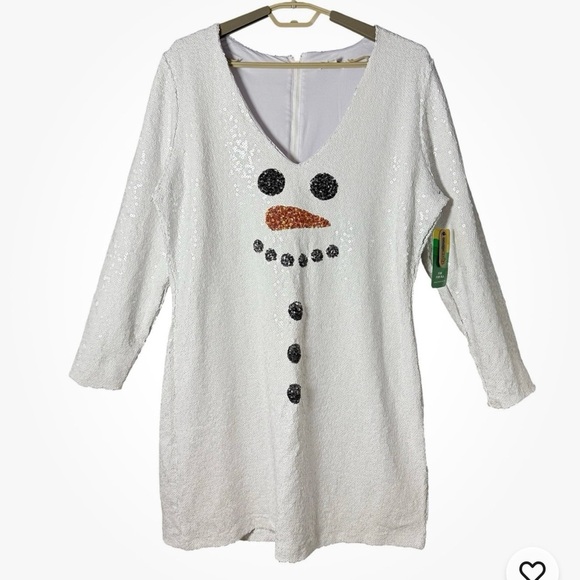 Tipsy Elves Snowman Sequin Dress 1X NWT Christmas Party Shift w/ Scarf Belt NEW! - Picture 6 of 11